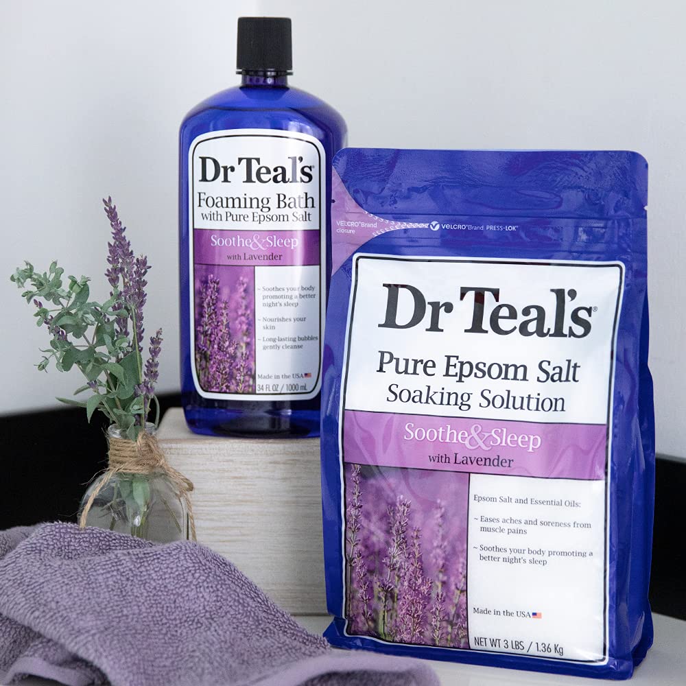 Dr. Teal's Epsom Salt Soaking Solution and Foaming Bath with Pure Epsom Salt Combo Pack, Lavender (Packaging May Vary)