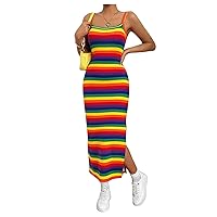 Floerns Women's Striped Print Sleeveless Split Thigh Casual Cami Long Dress