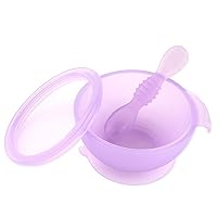Bumkins Baby Bowl, Silicone Feeding Set with Suction for Baby and Toddler, Includes Spoon and Lid, First Feeding Set, Training Essentials for Baby Led Weaning for Babies 4 Months Up, Purple Jelly