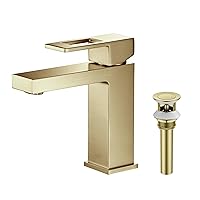 KIBI KBF1002 Solid Brass Single Handle Cubic Faucet for Bathroom Sink with Pop Up Drain | High Arc Faucet spout | Lavatory Faucet (Brushed Gold)