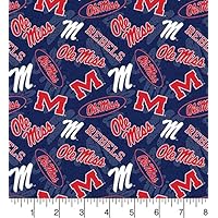 University of Mississippi Cotton Fabric with New Tone ON Tone Design Newest Pattern