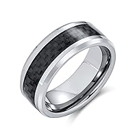 Bling Jewelry Personalize Geometric Pattern Blue Black Grey Cobalt Carbon Fiber Inlay Couples Silver-Tone Titanium Wedding Band Rings For Men 8MM