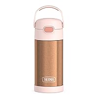 THERMOS FUNTAINER 12 Ounce Stainless Steel Vacuum Insulated Kids Straw Bottle, Rose Gold