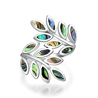 Nature Ivy Rainbow Shell Nature Wrap Ivy Laurel Vine Leaf Bypass Abalone Ring Western Jewelry For Women Teen .925 Sterling Silver