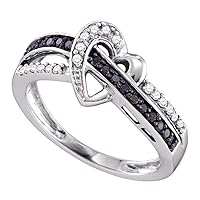 The Diamond Deal 10kt White Gold Womens Round Black Color Enhanced Diamond Heart Ring 1/4 Cttw