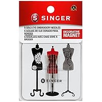 SINGER Gold Eye Embroidery Needles with Magnet, Sizes 3 & 9, 6 Count
