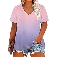 Women's Tops 2024 Large Top V-Neck Printing Loose Short Sleeve T Shirt Tops and Blouses, XL-5XL