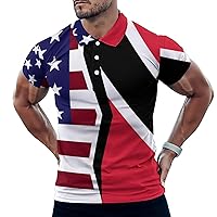 USA and Trinidad Tobago Flag Slim Fit Polo Shirts for Men Tennis Collar Short Sleeve Tops T-Shirt Casual Golf Tees