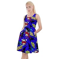 CowCow Womens Skater Dress with Pockets Pizza Emoji Lips Pop Art Swing Knee Length Dress, XS-5XL