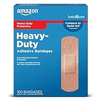 Amazon Basic Care Heavy-Duty Fabric Adhesive Bandages, First Aid and Wound Care Supplies, One Size, 100 Count