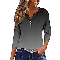 2024 Summer Tops for Women Trendy V Neck Boho 3/4 Sleeve Vacation Shirts Casual Loose Comfy Plus Size Tunic Clothes