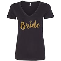 Threadrock Women's Bride Gold Script V-Neck T-Shirt