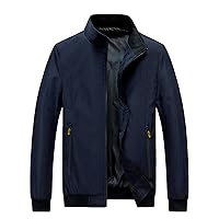 BOBT Mens Trench Coats Winter Trendy Solid Color Long Sleeve Coat Zipper Pocket Stand Collar Hoodless Jacket