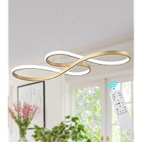 Q&S Modern LED Chandelier Gold Contemporary Light Fixtures Pendant Light Hanging Light for Dining Room Kitchen Island Dimmable Chandeliers with Remote Control 4000K-6000K L28.74