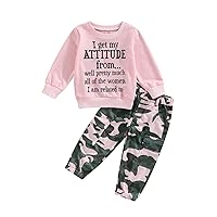 Kids Baby Girls Boy I Got My Attitude from Sweatshirts Tops and Camouflage Pants with Pocket Funny Baby 2 Pcs Outfits