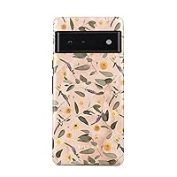 BURGA Phone Case Compatible with Google Pixel 6 PRO - Hybrid 2-Layer Hard Shell + Silicone Protective Case -Peach Marble Flowers Blossoms Leaves Floral Vintage - Scratch-Resistant Shockproof Cover