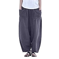 SNKSDGM Womens Wide Leg Linen Pants Beach Boho Casual High Elastic Waisted Palazzo Pant Yoga Pull On Trousers with Pocket