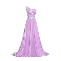 One Shoulder Prom Dresses Lace Pleated Chiffon Long Evening Gowns
