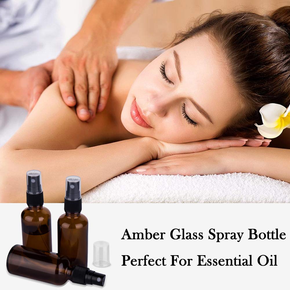 2oz Amber Glass Spray Bottles for Essential Oils, Small Empty Spray Bottle, Fine Mist Spray, Set of 3