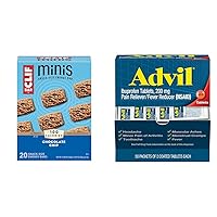 Minis Chocolate Chip Snack Bars (20 Pack) + Advil Ibuprofen Pain Reliever Tablets (100 Count)