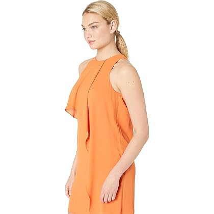 HALSTON Women's Sleeveless High Neck Dress with Drape Overlay