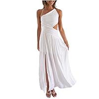 Black Maxi Dress for Women,Women Solid Color Spaghetti Strap V Neck Long Splicing Chic Off Shoulder Sleeveless