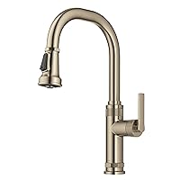 KRAUS Allyn Industrial Pull-Down Single Handle Kitchen Faucet in Spot-Free Antique Champagne Bronze, KPF-4102SFACB