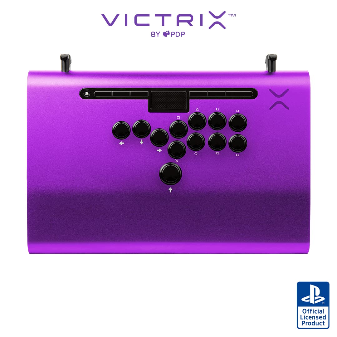 Victrix Pro FS-12 Fight Stick for PS5, PS4, PC, 12-Button Sanwa Denshi, Ergonomic Detachable Joystick, Tournament Grade for Fighting Games (Purple)