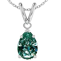 1.04 ct VVS1 Silver Plated Pear Solitaire Real Moissanite Blue Green Pendant