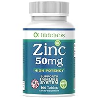 Zinc 50mg High Potency 100ct - Immune System Support - As Oxide Citrate for Adults Men Women - Hildelabs