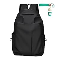 Leisure Travel Backpack, Multi Pocket Laptop Bag, Simple & Stylish Large Capacity Office Bags + Cartoon Keychain (Black)