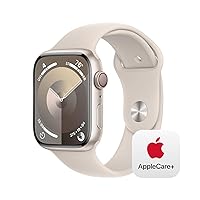 Apple Watch Series 9 [GPS + Cellular 45mm] Smartwatch with Starlight Aluminum Case with Starlight Sport Band M/L with AppleCare+ (2 Years)