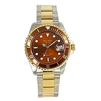 Del Mar 50143 43mm Stainless Steel Quartz Watch w/Stainless Steel Band in Two Tone with a Brown dial