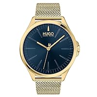 HUGO #Smash Men's Quartz Stainless Steel and Mesh Bracelet Casual Watch, Color: Gold-Tone (Model: 1530178)
