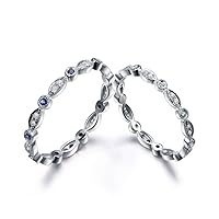 2 Natural Blue Sapphire Diamond Stacking Rings Sets,14k White Gold Engagement Ring Matching Band Vintage
