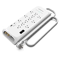 Monster 6ft White Power Strip and Tower Surge Protector, Heavy Duty Protection with 4050 Joule Rating, 12 120V-Outlets, 1 USB-A, and 1 USB-C Ports - Ideal for Computers, Home Theatre, Home Appliances
