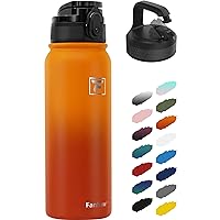 Fanhaw 20 Oz Insulated Stainless Steel Water Bottle with 2 Lids - Leak & Sweat Proof with Anti-Dust Lid (Yellow Orange)