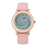 Green Art Vortex Fashion Leather Strap Women's Watches Easy Read Quartz Wrist Watch Gift for Ladies