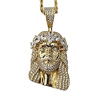 Custom Face of Christ Men Women 925 Italy Gold Finish Iced Silver Charm Pendant Stainless Steel Real 3 mm Rope Chain, Mans Jewelry, Iced Pendant, Rope Necklace 16