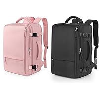 Large Travel Backpack For Women, 40L Carry On Backpack Airline Approved, 17 Inch Waterproof Personal Item Suitcase Backpack With USB Port For Weekender, Travel, Pink + Black