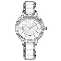 Women's Watch Female Diamond Bezel Quartz Watches Stainless Steel with Ceramics Bracelet Watch