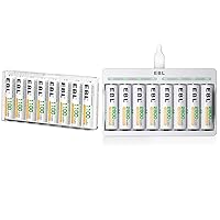 EBL 8 Pack AAA Ni-MH Rechargeable Batteries AAA Batteries and Rechargeable AA Batteries 2800mAh 8 Pack and 8-Bay AA AAA Rechargeable Battery Charger