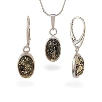Beautiful green amber jewelry set, Sterling Silver Real Baltic Amber Jewelry set, Amber Pendant & Earrings set