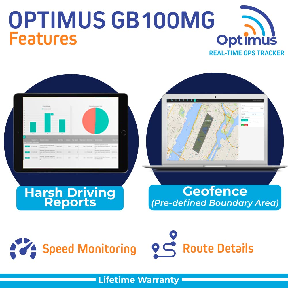 Optimus GB100M GPS Tracker for Vehicles - Easy Installation on Car's Battery - Low Cost Subscription Plan Options