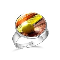 Tennis Ball on Court Adjustable Rings for Women Girls, Stainless Steel Open Finger Rings Jewelry Gifts