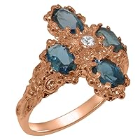 10k Rose Gold Cubic Zirconia & London Blue Topaz Womens Cluster Ring - Sizes 4 to 12 Available