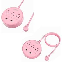 10FT and 5 FT Long Extension Cord Power Strip with USB Bundle, NTONPOWER Pink Charging Station with 3 Outlets and 2 USB, Travel Power Strip Flat Plug, Wall Mount for Home Office Dorm Room Cruise Ship
