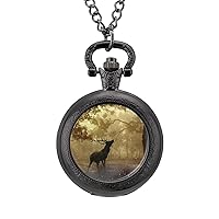 Deer Autumn Vintage Pocket Watch with Chain Gifts for Men Women Christmas Graduation Birthday Fathers Day