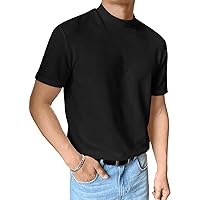 Milumia Men's Solid Mock Neck T-Shirts Short Sleeve Casual Basic Tee Shirts Tops