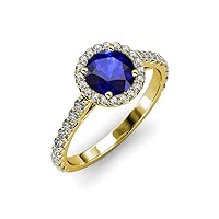Round Blue Sapphire Diamond 1 1/3 ctw Women Halo Engagement Ring 18K Gold